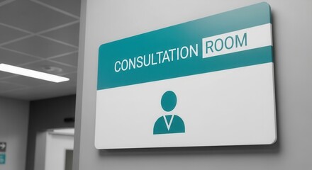 Hospital Consultation Room Signage Indicating Medical Appointments and Healthcare Services