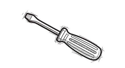 Fototapeta premium Hand-drawn sketch of a flathead screwdriver on white background