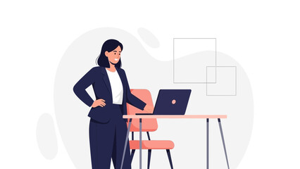 Businesswoman working on laptop at office desk, professional female employee