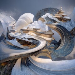 Abstract White Flowing Architectural Waves with Modern Design