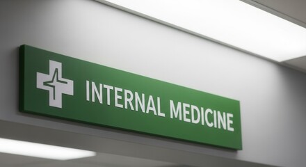 Hospital Department Sign: Green Internal Medicine Indicator In The Corridor