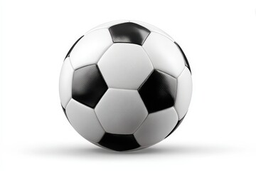 Fototapeta premium Soccer Ball: A close-up view of a classic soccer ball, showcasing the iconic pentagonal and hexagonal panel design. It's ready for a match, embodying the spirit of competition and athleticism.