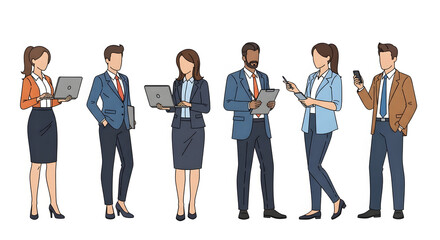 Fototapeta premium Diverse business professionals using technology with transparent background