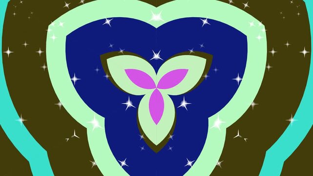 Stylized heart shape with butterfly emblem and starry night background.
