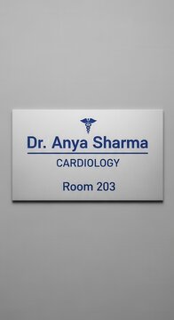 Hospital Signage Featuring Cardiologist's Name and Room Number, Simple, Clean, and Concise Design