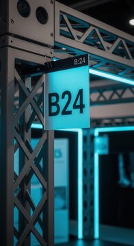 Illuminated Signage At A Modern Conference Center, Indicating Location B-24, Metallic Framework