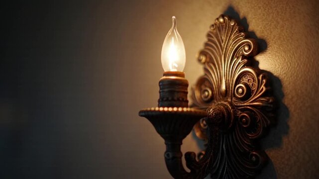 Ornate Wall Sconce with Illuminated Candle.