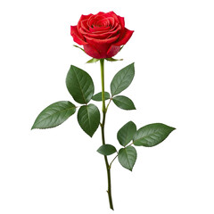Obraz premium Beautiful Red Rose with Green Leaves on a transparent Background