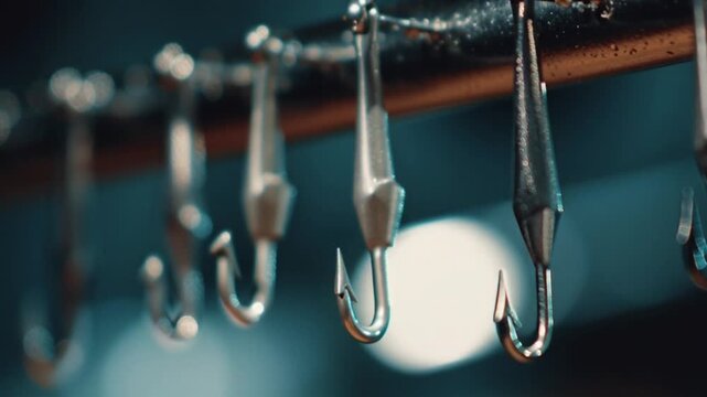 Fishing Hooks Hanging on a Line.