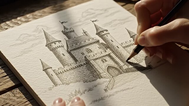 Live Sketching a Castle on Paper Video.