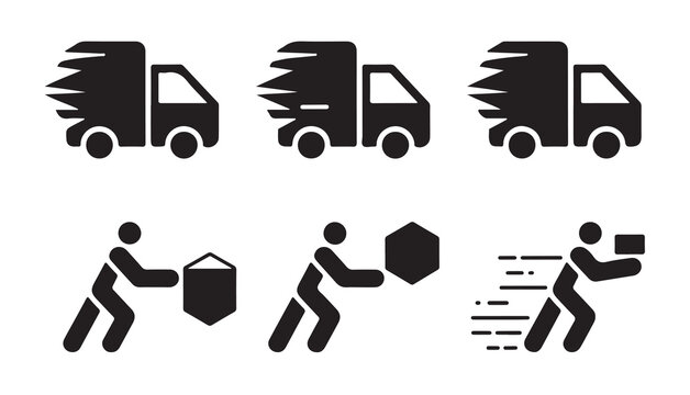 Delivery truck and delivery man icons set. fast shipping, express delivery vector illustration