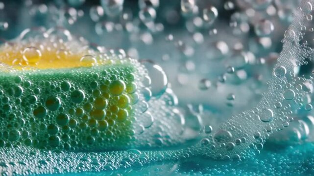 Colorful Sponge Being Rinsed Under Water.