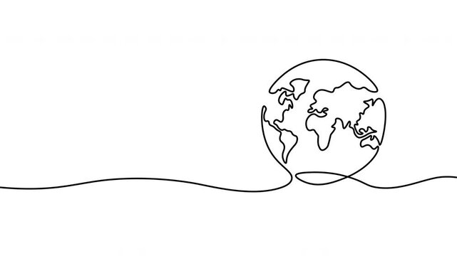 Continuous one line drawing of world globe for global business environment earth day and international connectivity concept animation