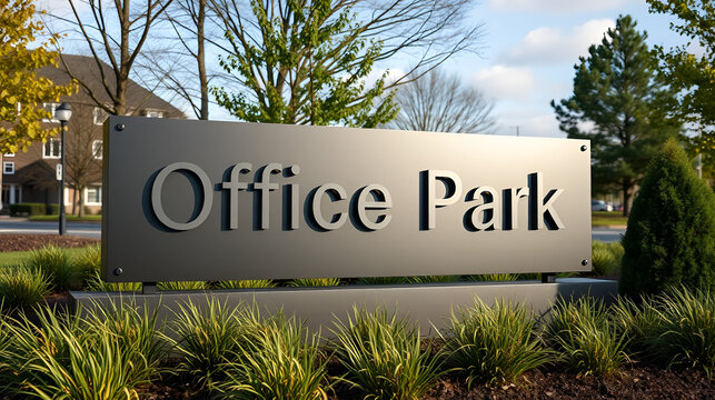 Blank Black Metal office park monument sign for branding