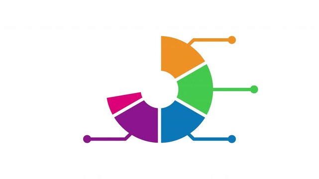 Animated colorful circle infographic chart with six segments and data pointers for business report and financial analysis concept