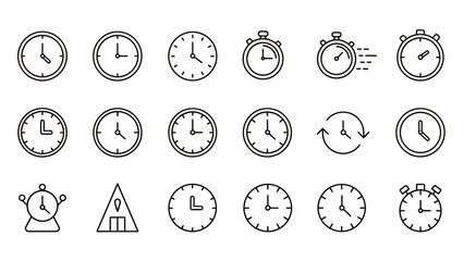 Set of Clock Icons Showing Different Times for UI Design and Infographics.