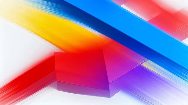 Colorful glossy geometric frames intersecting on white background
