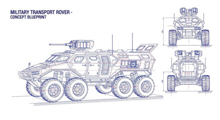 Military Transport Vehicle Blueprint Concept Design. © MAS
