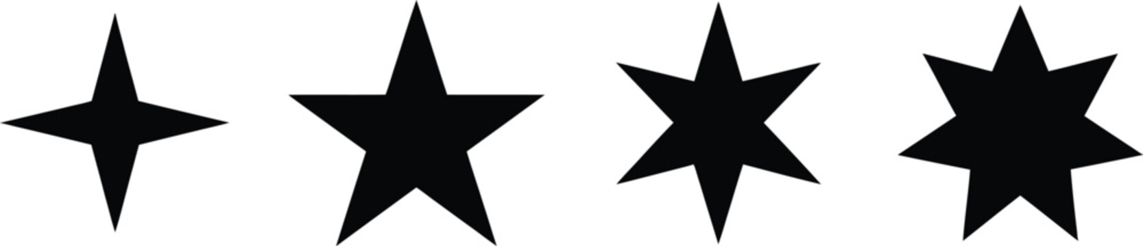 Minimalist Black Star Icon Set - Simple Four Five Six and Eight Point Sparkle Symbols Vector