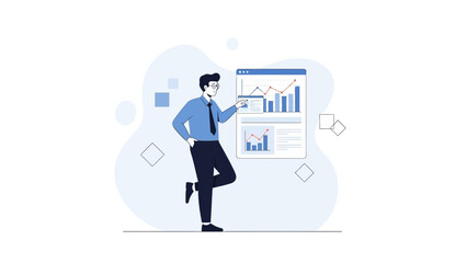 Business Analyst Explaining Financial Growth Charts on Digital Screen