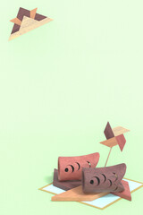 木製の鯉のぼりの置き物のある3DCG縦長風景