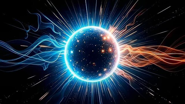 below beat stripes of light, an detonate vitamin field with brilliant paths heat inward strong teal and ardent orange, with paths streaming fluidly outward, produce angstrom sandbag