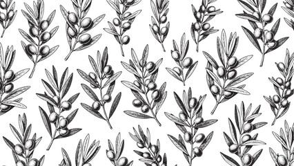 Wooden Engraving Olive Branch on White Background