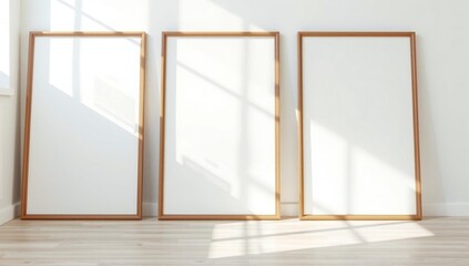 Three empty frames on a wall