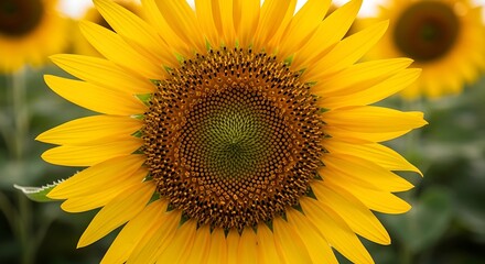 Obraz premium A close-up view of a vibrant sunflower with intricate details of its petals and center