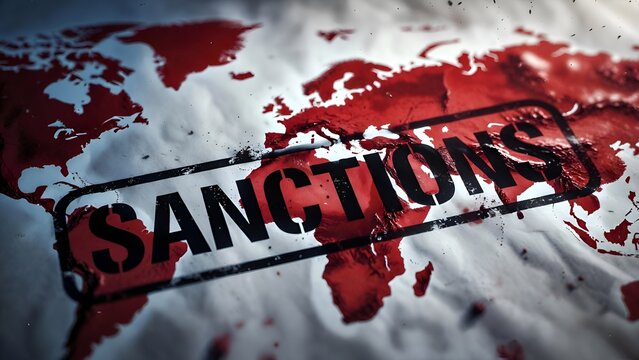 Global Map with Sanctions Stamp Highlighting International Restrictions