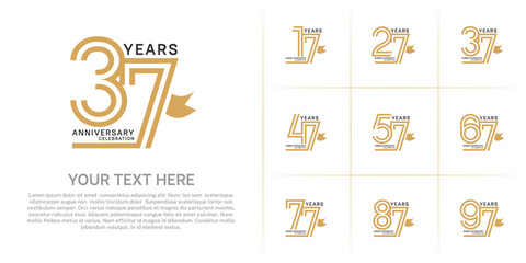 Fototapeta premium Anniversary logo style double line number set with ribbon. brown color on white background for celebration event