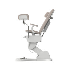 Modern medical examination chair with adjustable features and foot controls on a white background