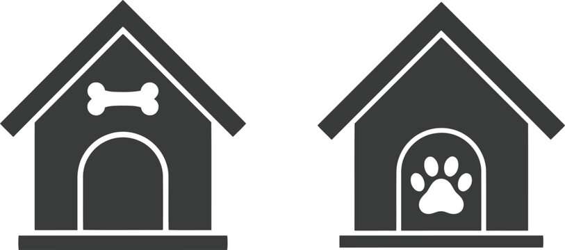 Dog house icons silhouette cute simple pet home kennel shelter animal iconography vector graphics vector