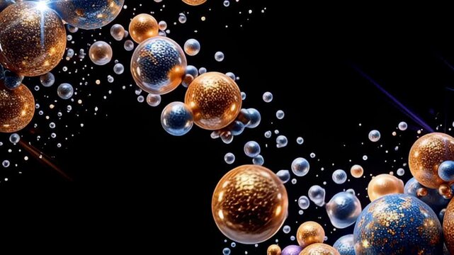 Encased in a Minimal white Border Frame flickering on black canvas, a cascade of shimmering orbs gracefully floats and intertwines, each orb illuminating the darkness with a unique pattern