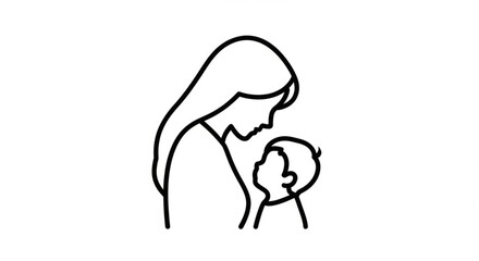 Fototapeta premium Mother holding baby close in a tender moment of love and affection with simple line art