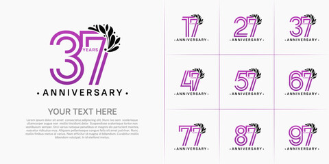 Fototapeta premium Anniversary logo type set with double line number and black floral ornament. purple color for celebration event