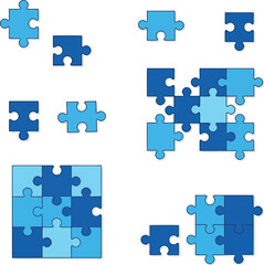 Abstract blue puzzle pieces connecting forming abstract shapes strategy solution concept vector