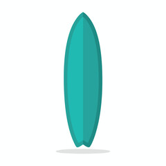 Modern Teal Surfboard Standing Upright on White Background