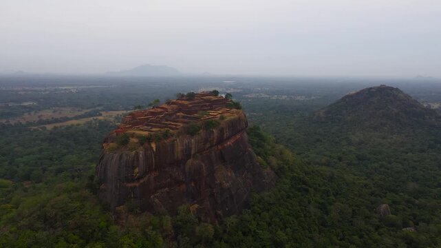 Aerial view of Sigiriya ancient rock fortress and Pidurangala rock located in the northern Matale District near the town of Dambulla in the Central Province, Sri Lanka.