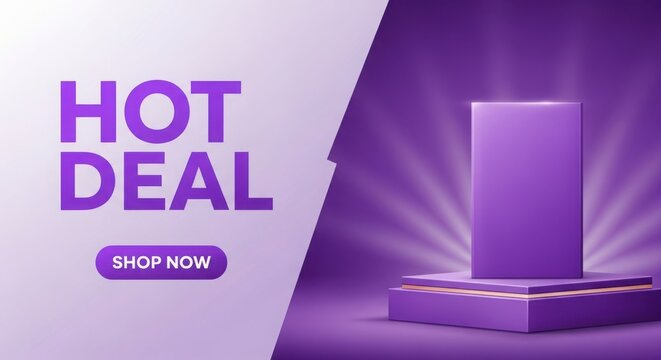 Attractive product promotion with hot deal offer and shop now button in purple theme