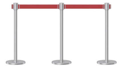 Obraz premium Red and silver stanchions with belt red belt crowd control isolated on a transparent background