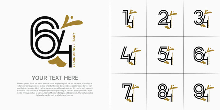 Anniversary logo type set with double line number. brown and black color with leaf ornament can be use special moment