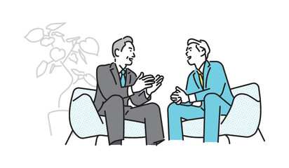 シンプル　イラスト　対談するビジネスマンの男性二人　ビジネスシーン