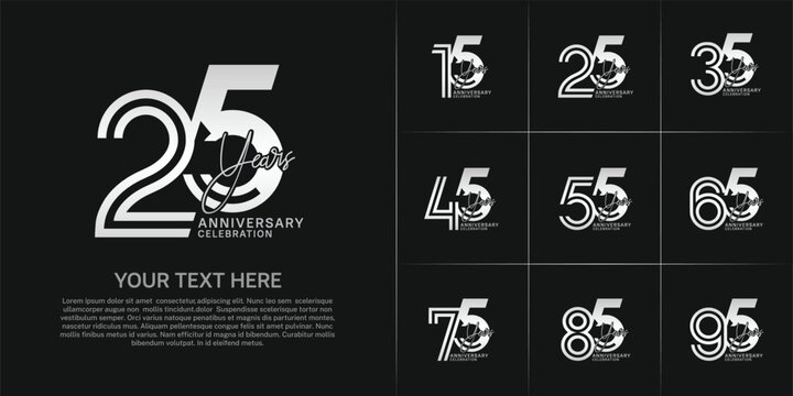 Anniversary set design with double line number and handwriting. white color for celebration event