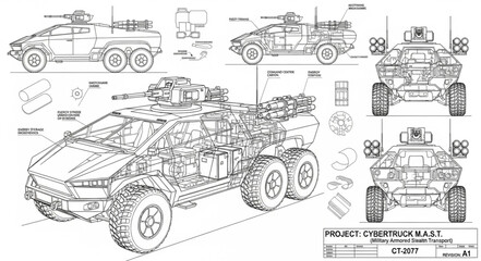 Detailed technical drawing of a military armored vehicle. © Bismillah