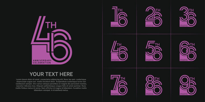 Anniversary set design with double line number. purple color for celebration event