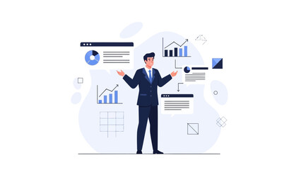 Businessman Analyzing Data with Charts and Graphs, Business Analytics Concept