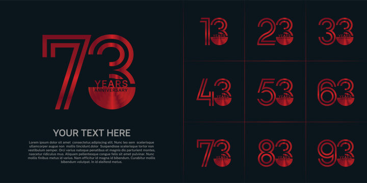Anniversary set design with double line number. red color for celebration event