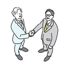 シンプル　イラスト　握手するビジネスマンの男性二人　ビジネスシーン