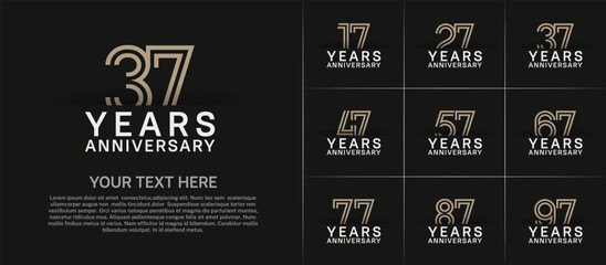 Anniversary logo set with double line number style. brown and white color can be use for special moment